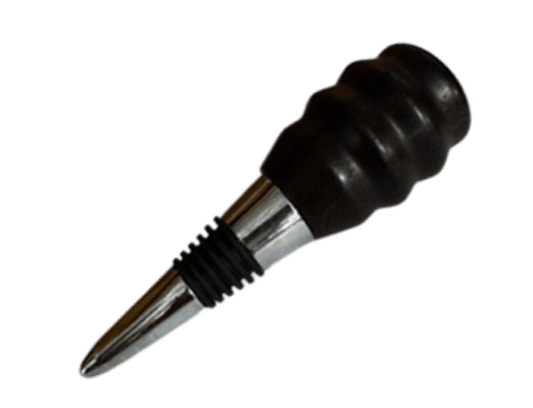 Hand-turned East Indian rosewood corkscrew and stainless steel bottle stopper set by J. Baker Louisiana.