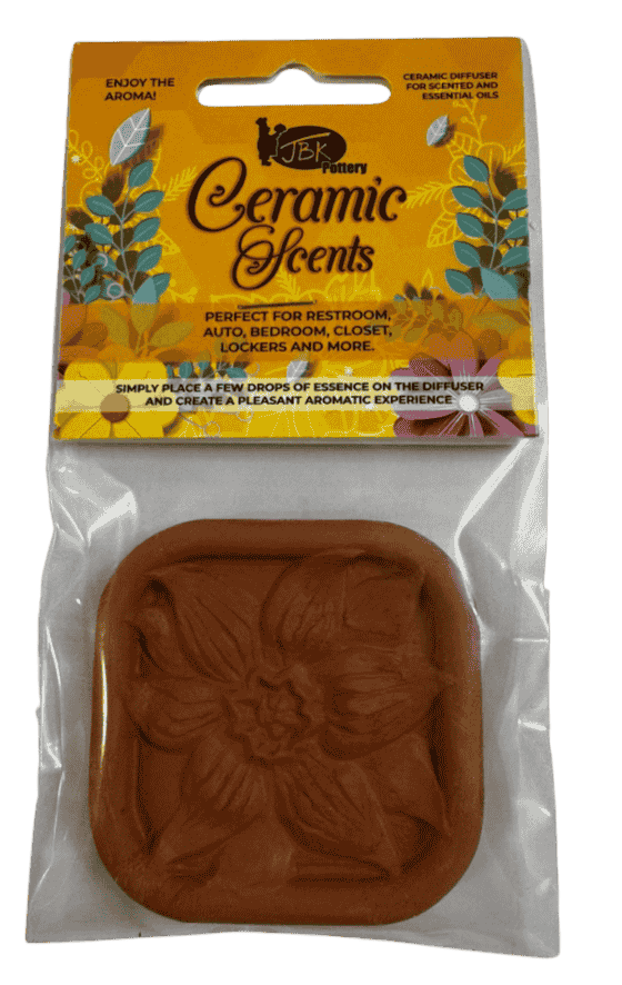 Terracotta ceramic aromatic oil diffuser tray by JBK Pottery for essential oils and small space fragrance.