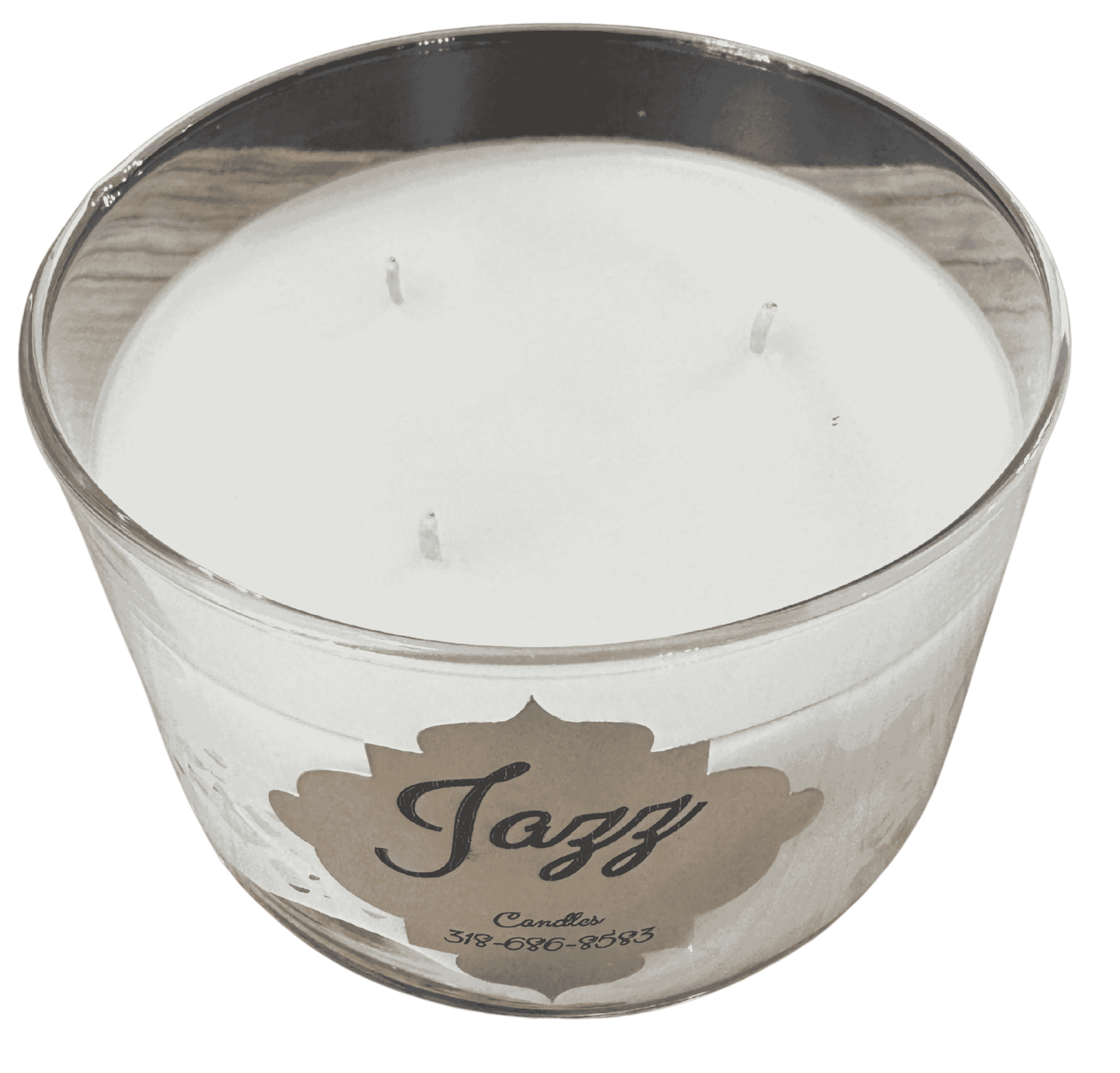 Fresh Linen — Jazz Candles Fresh Linen triple wick scented candle in glass jar with wooden lid.