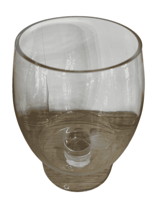 Top view of clear glass footed vase showing wide opening and thick glass construction.