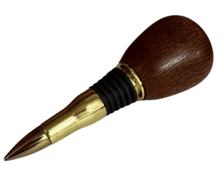 Hand-turned leopardwood bottle stopper with brass bullet casing by J. Baker Louisiana.