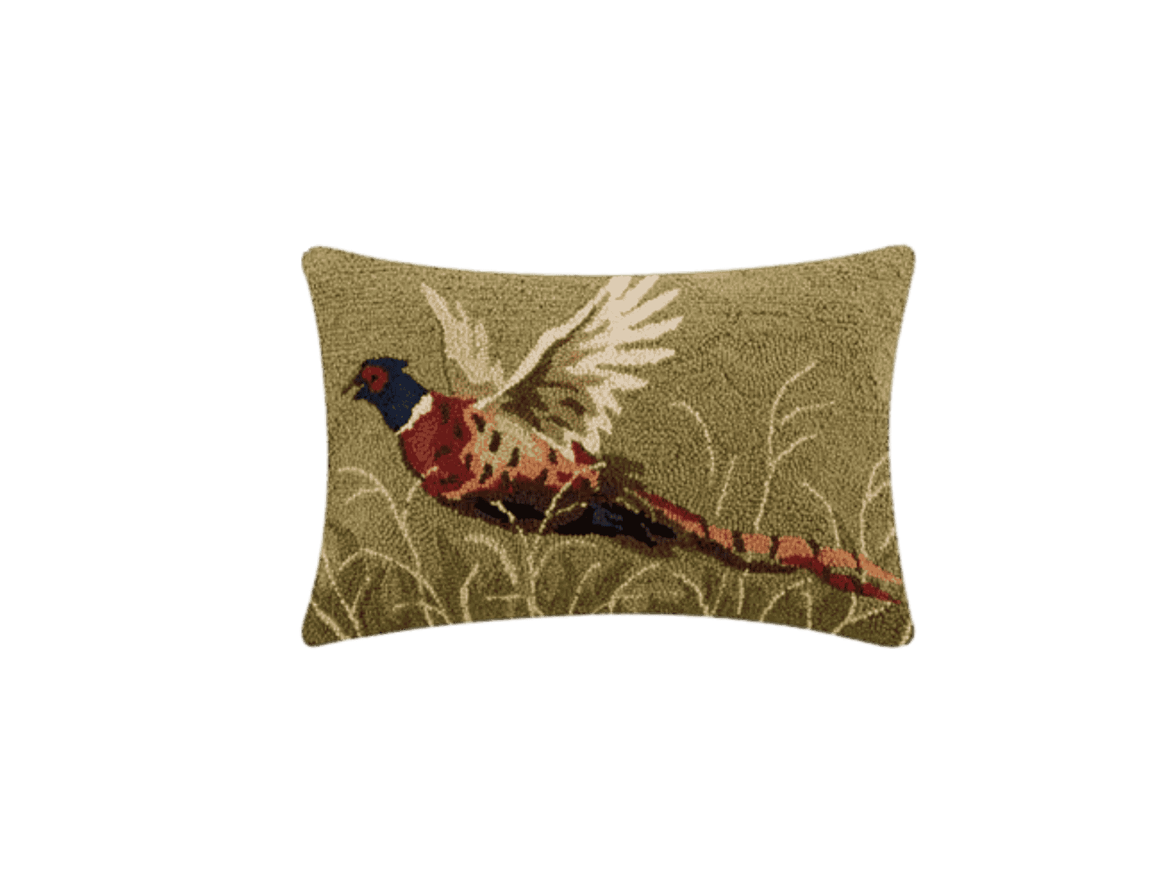 Pheasant Hooked Wool Lumbar Throw Pillow — Peking Handicrafts