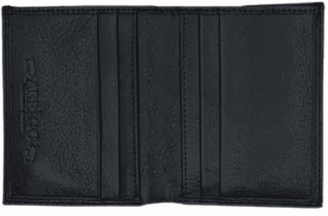 Leather card holder interior view, multiple card slots and slim bifold wallet layout