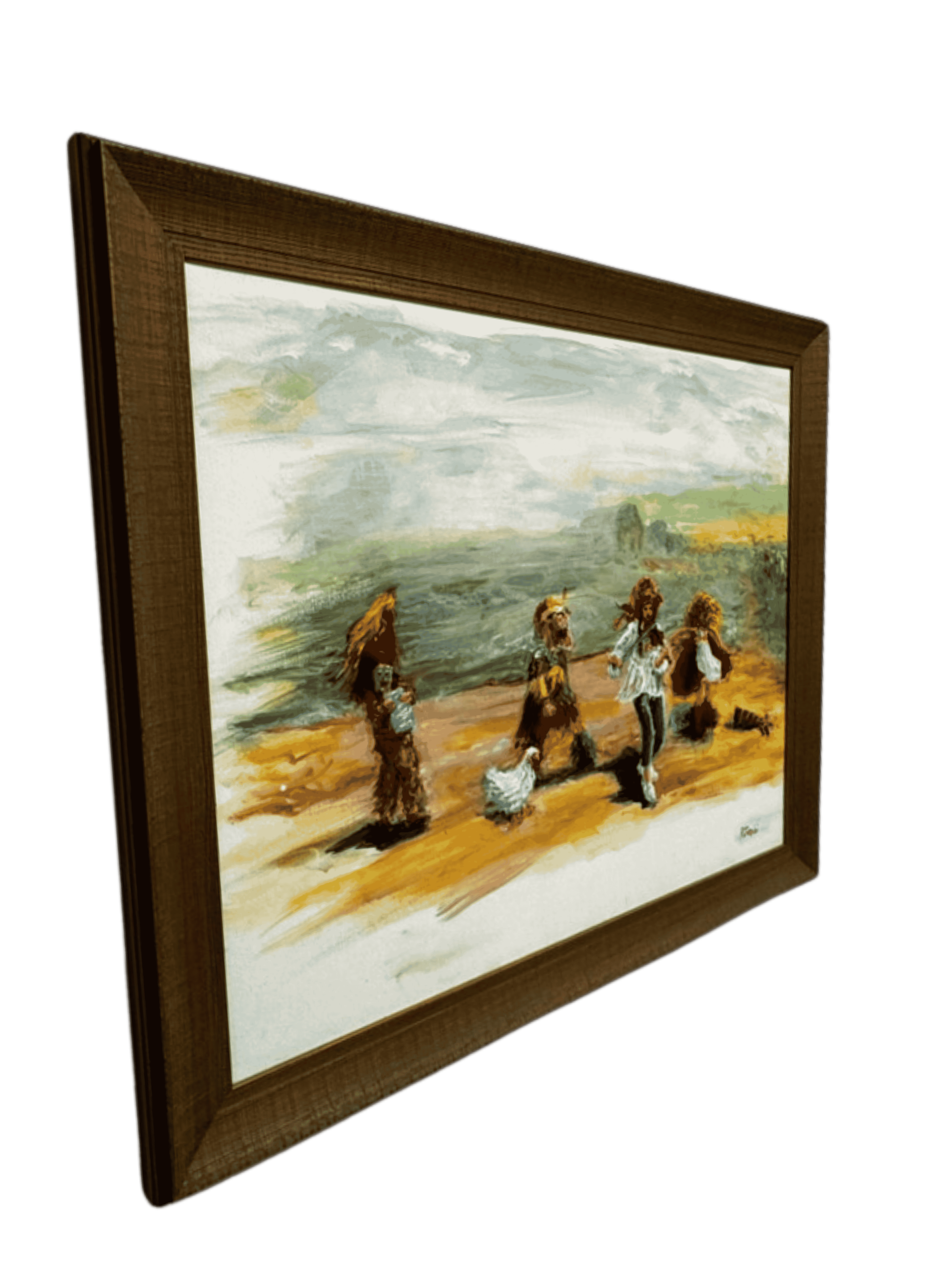 Framed Louisiana Mardi Gras runners folk art painting by P Jacobi.