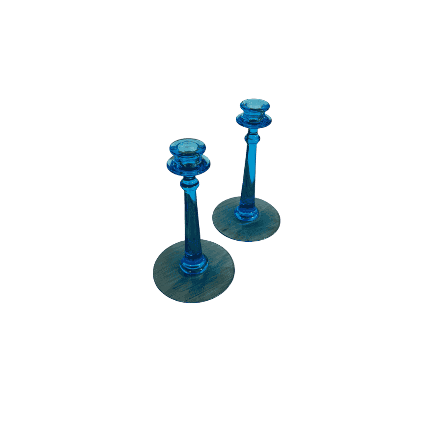 Pair of Vintage Fenton Aqua Blue Art Glass Candlesticks