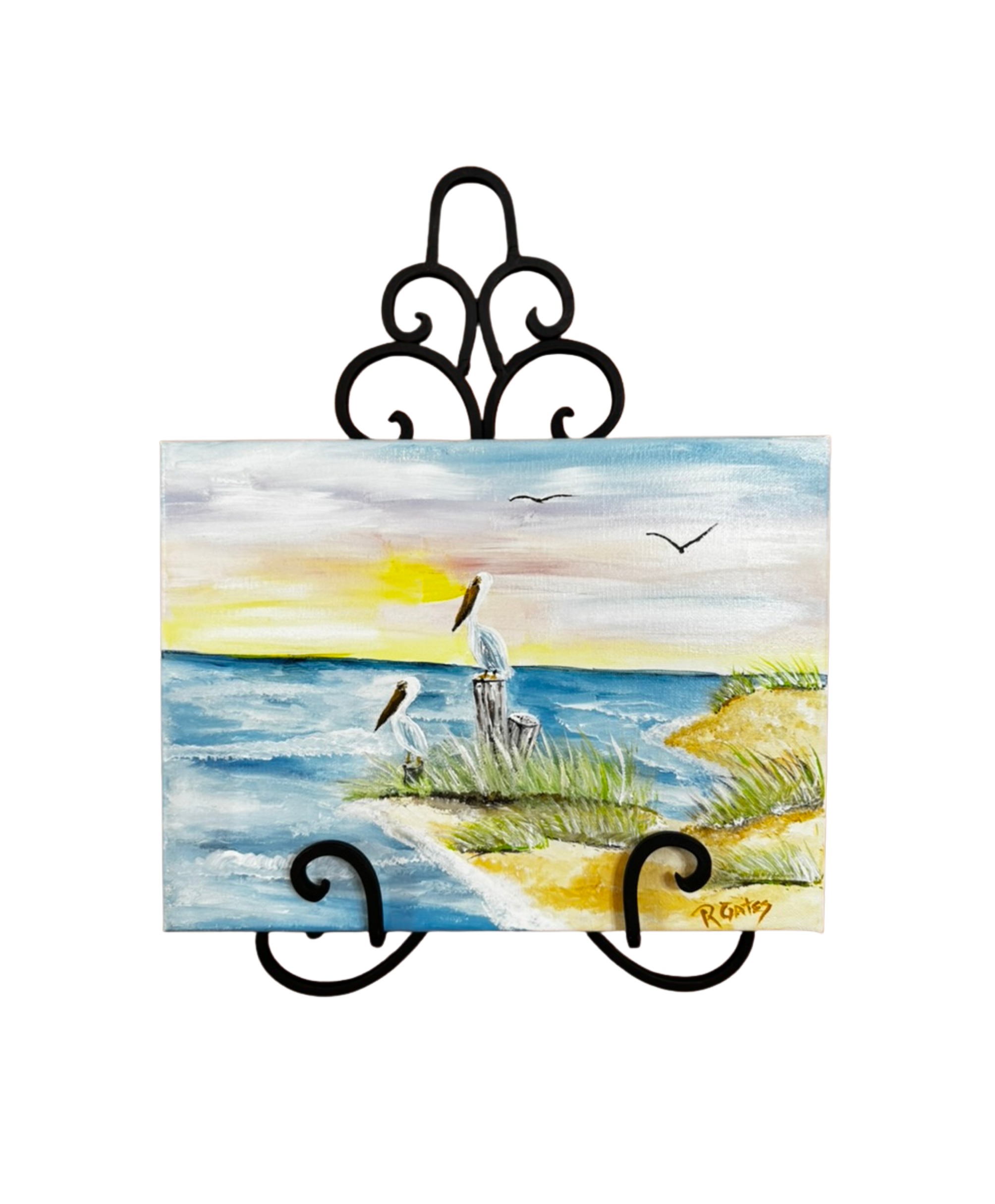 Pelicans by the Water Painting — Original Acrylic by R. Gates