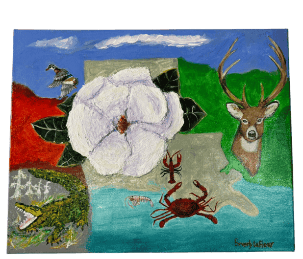 Louisiana Wildlife and Magnolia  — Acrylic Painting by Beverly Lafleur