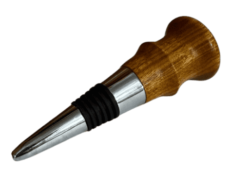Canary wood hand-turned corkscrew and stainless steel bottle stopper set handcrafted by Louisiana maker J. Baker.
