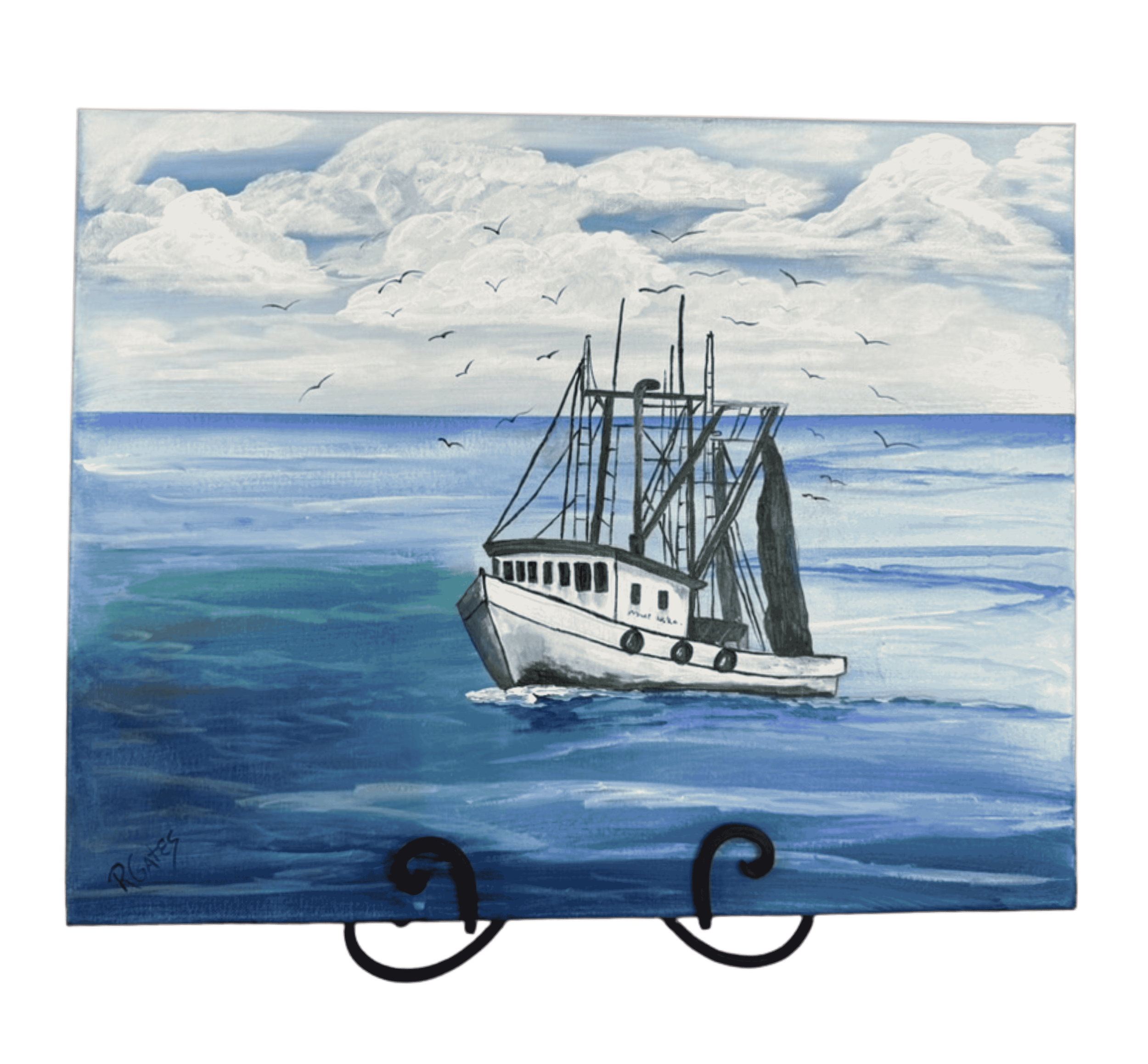 Shrimp Boat at Sea Painting — Original Acrylic by R. Gates