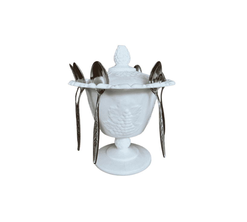 Antique Milk Glass Server with Spoons