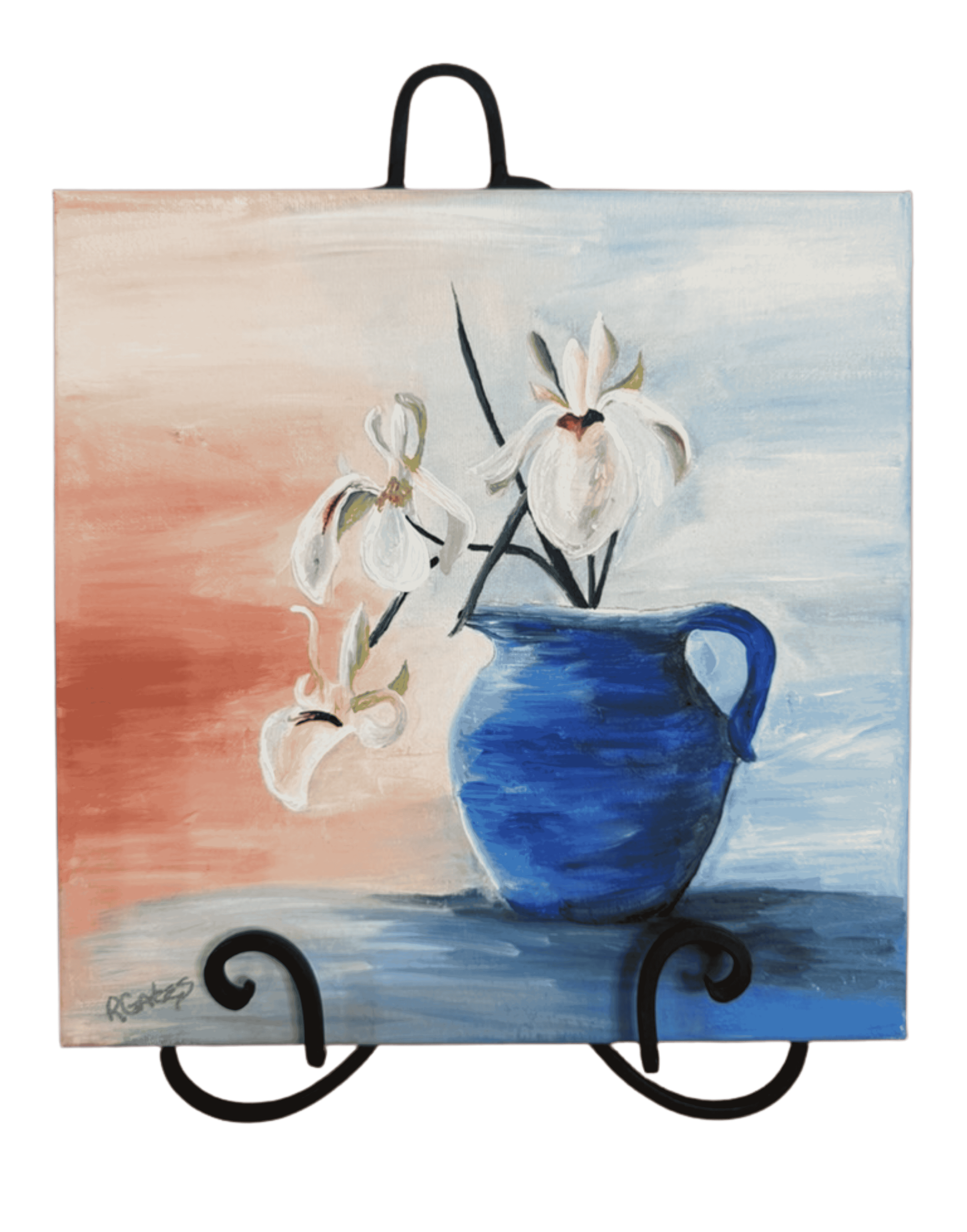 Flowers in Blue Jug Painting — Original Acrylic by R. Gates