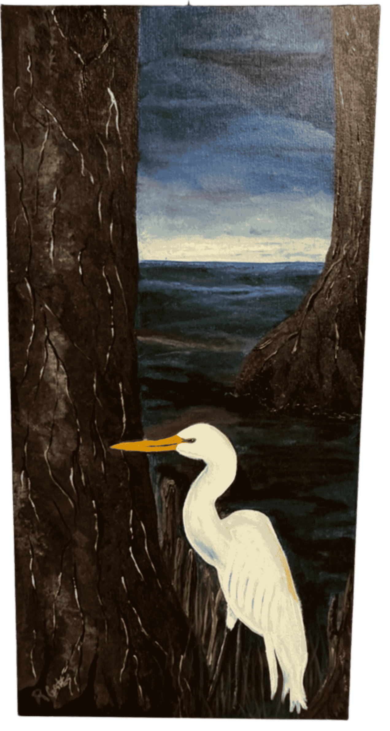 Egret in Moonlit Bayou Painting — Original Acrylic by R. Gates