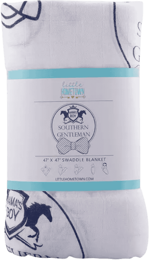 Little Hometown Southern Gentleman bamboo muslin swaddle blanket with bowtie and southern baby themed print.