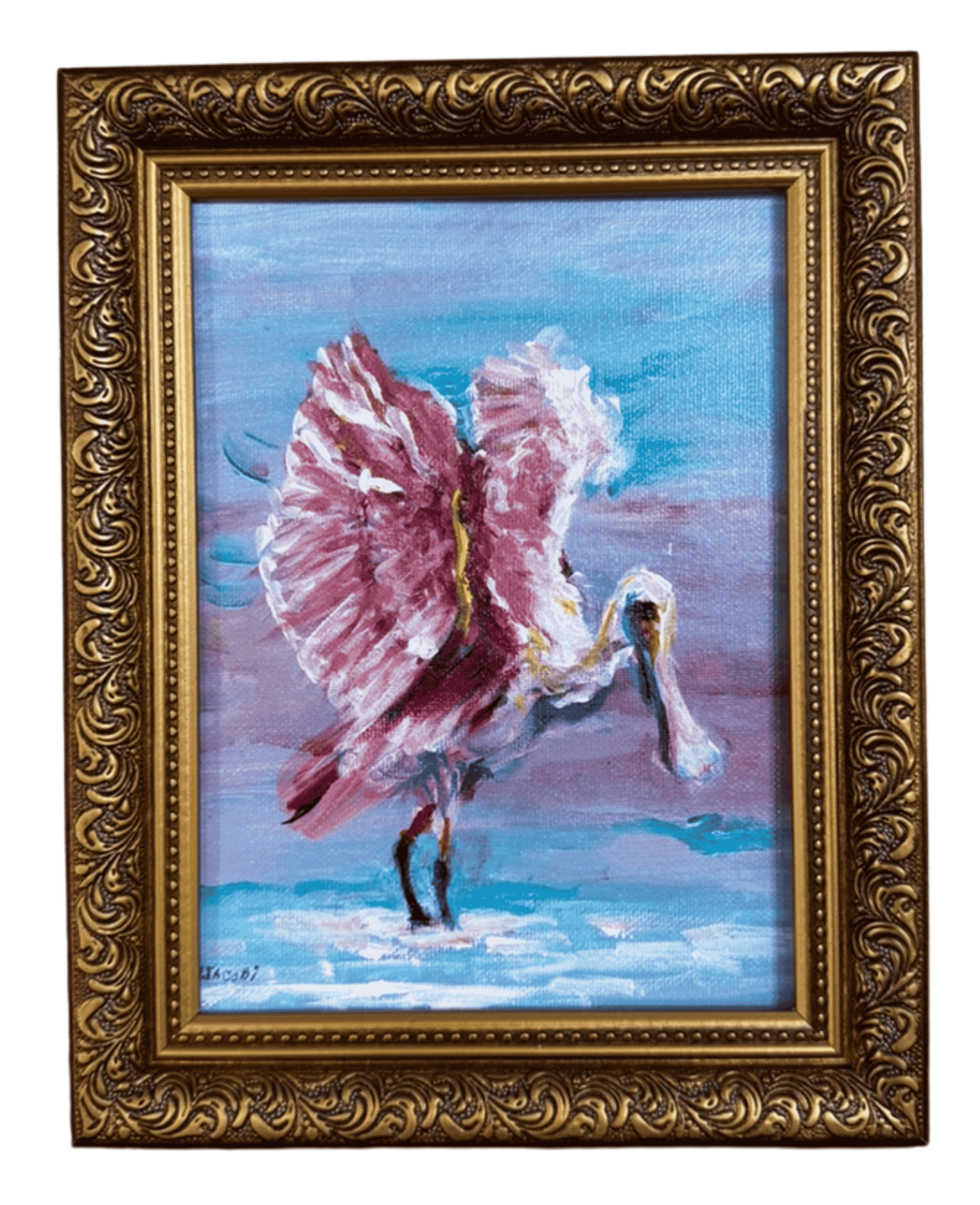 Roseate Spoonbill Coastal Painting — Original Acrylic by P. Jacobi