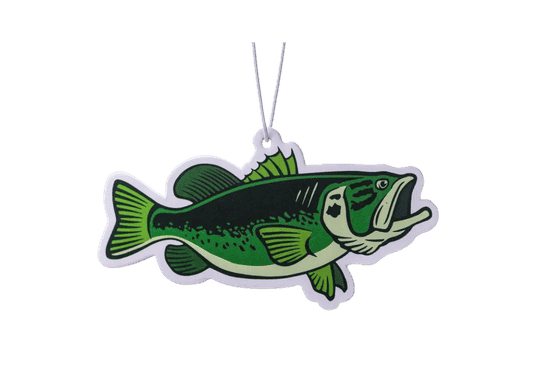 Bass Scent South air freshener with green largemouth fish design, Cool Water scent, fresh aquatic fragrance for car, truck, or boat use