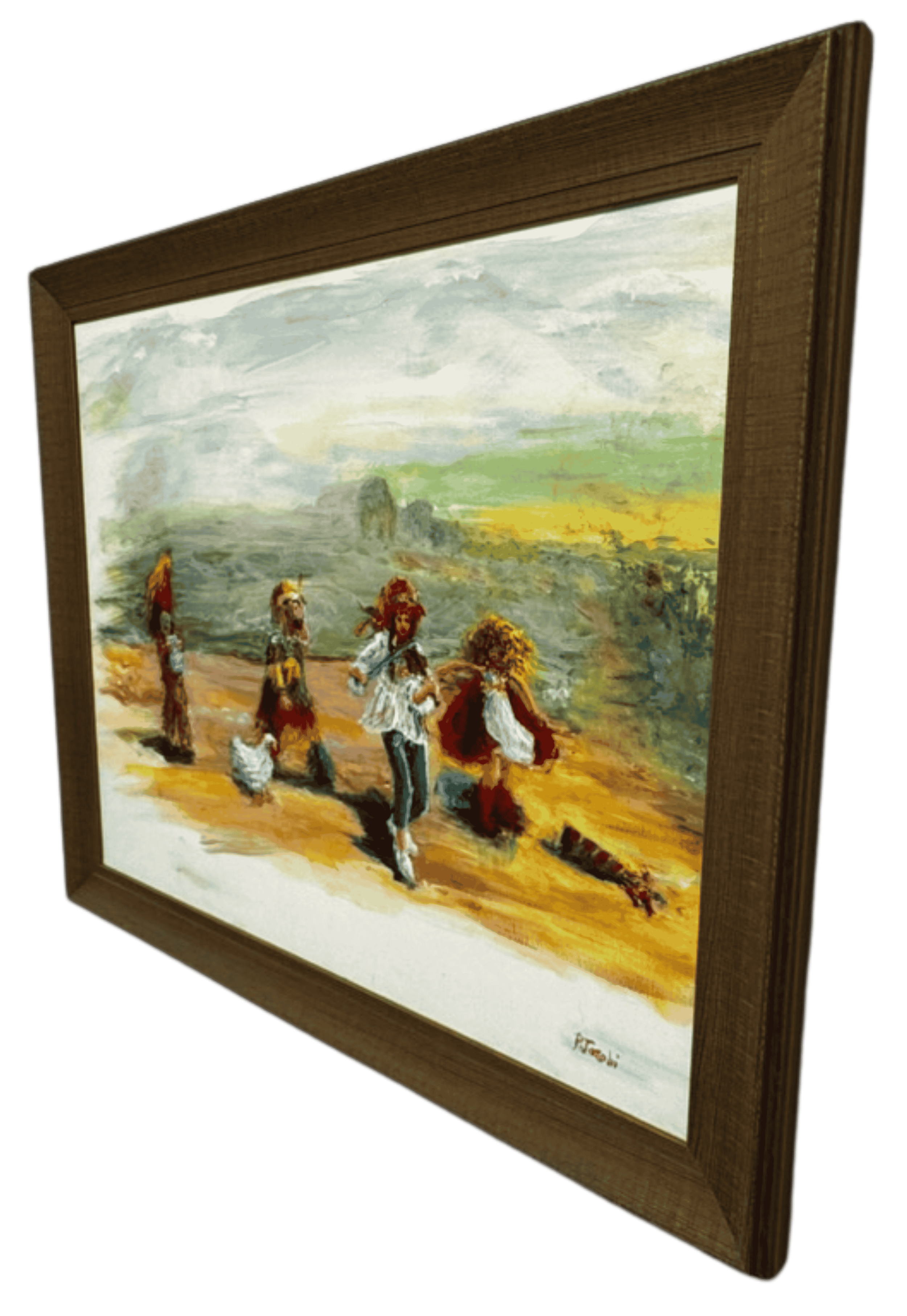 Original Mardi Gras runners painting with chicken by Louisiana artist P Jacobi.