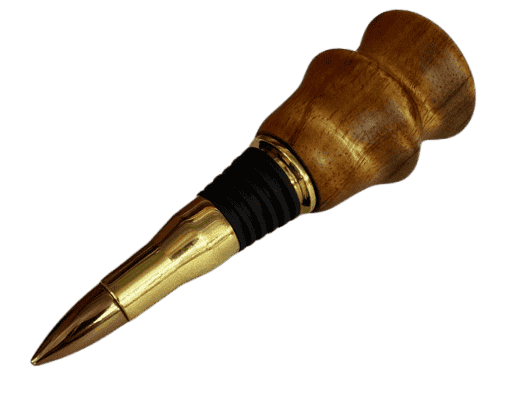 Hand-turned Hawaiian Koa bottle stopper with brass bullet casing by J. Baker Louisiana.
