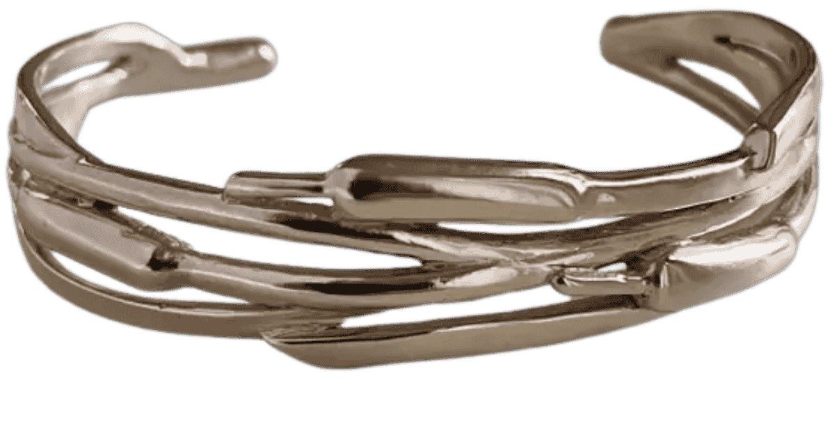 MIMOSA handcrafted cattail cuff bracelet inspired by Louisiana wetland plants in solid cast metal.