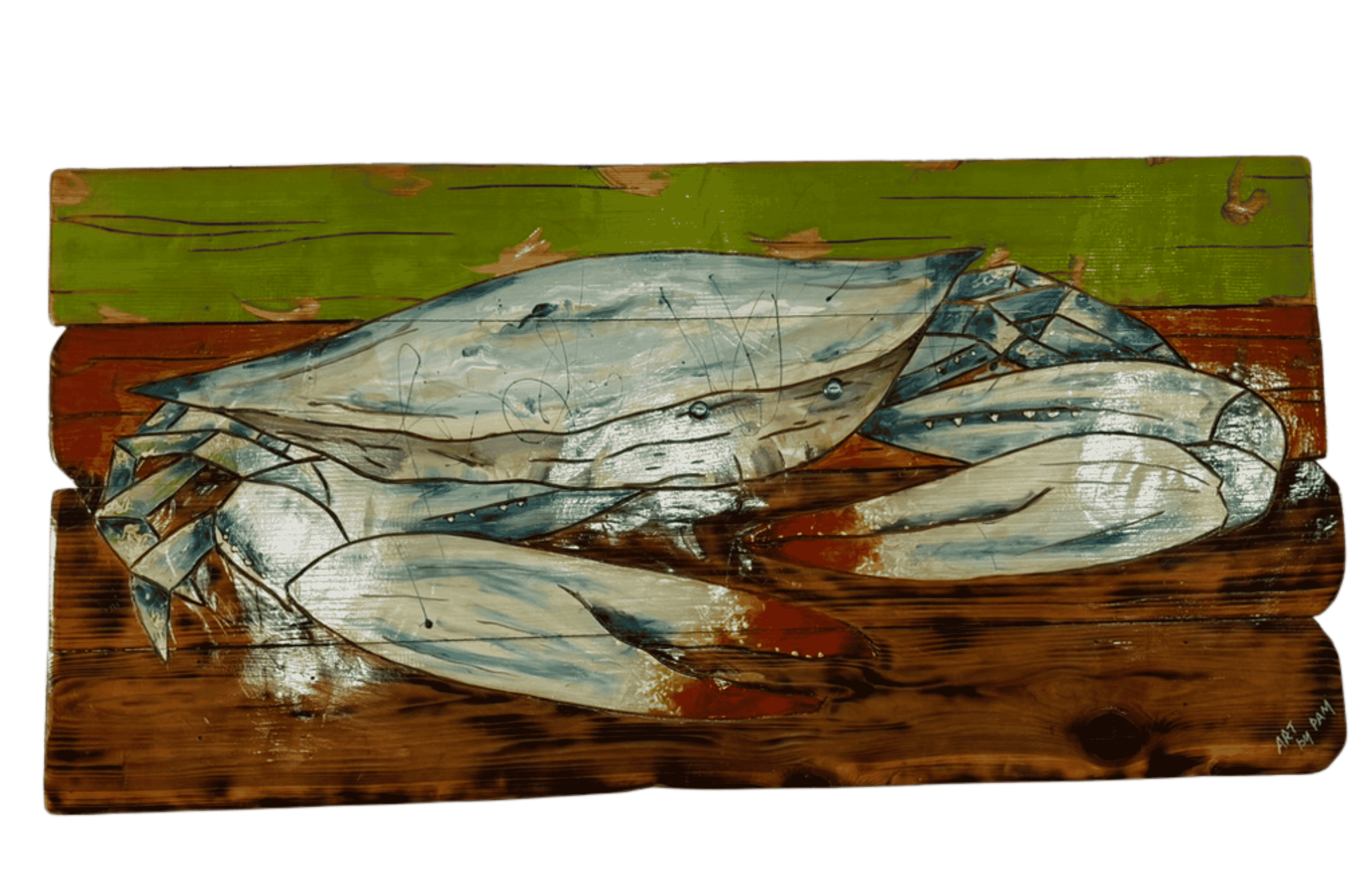 Art by Pam — Blue Crab Painting on Reclaimed Wood
