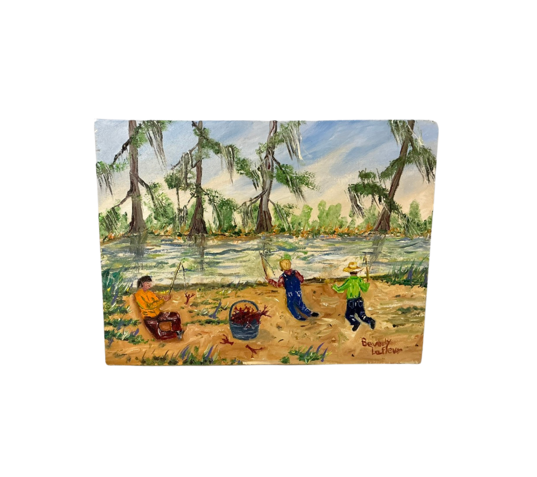 Beverly LaFleur Original Acrylic Painting — Bayou Crawfishing Scene