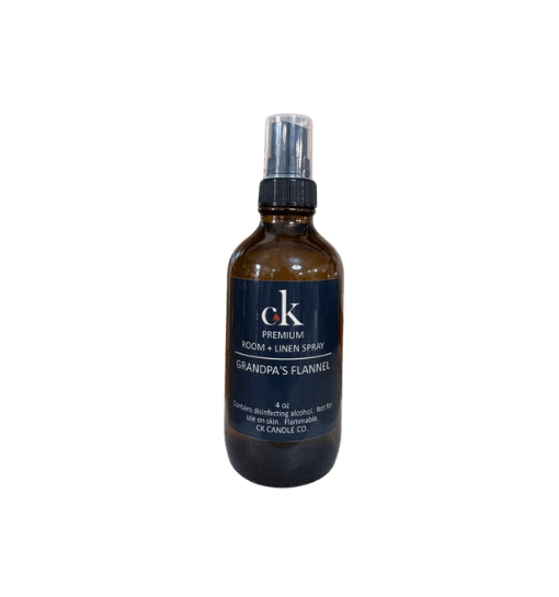 CK Candle Co premium room and linen spray in amber glass bottle, 4 oz. Grandpa's Flannel
