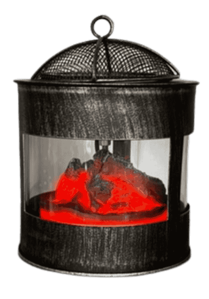 Lantern style electric wax melt warmer with glowing ember effect and rustic metal frame by Candle Warmers Etc.