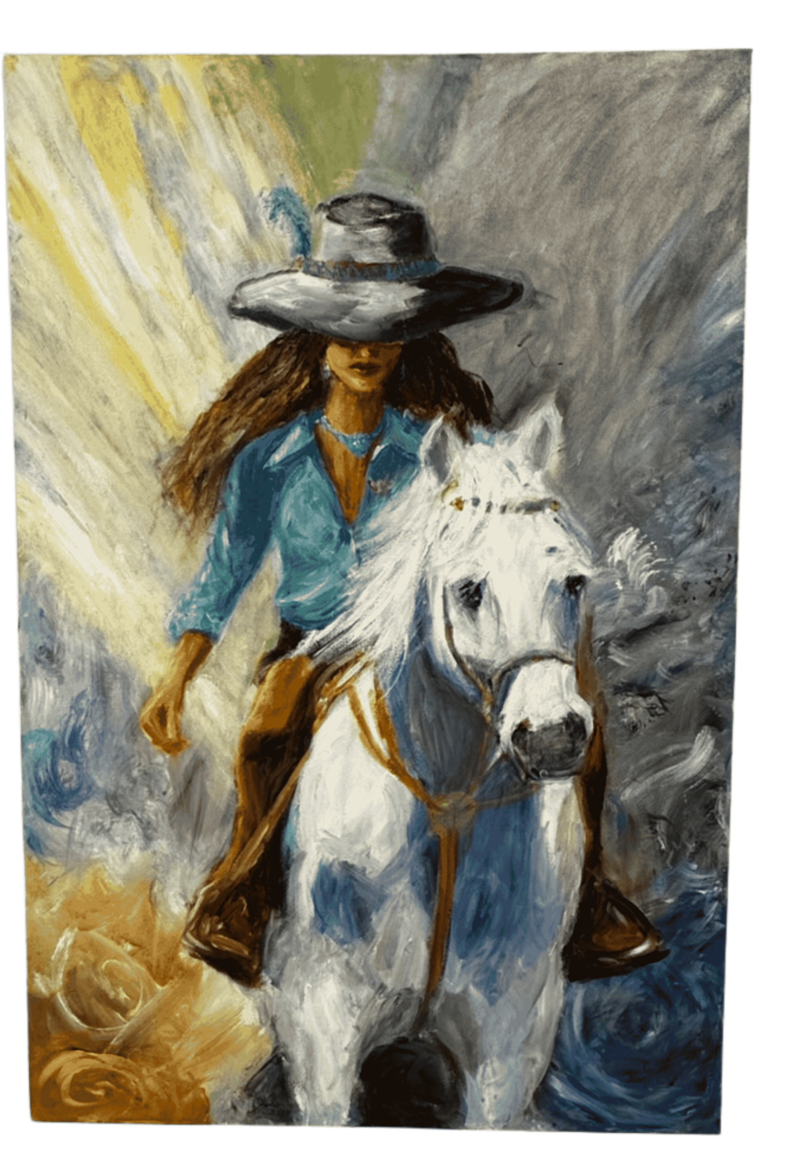 Abstract Woman on White Horse Acrylic Painting
