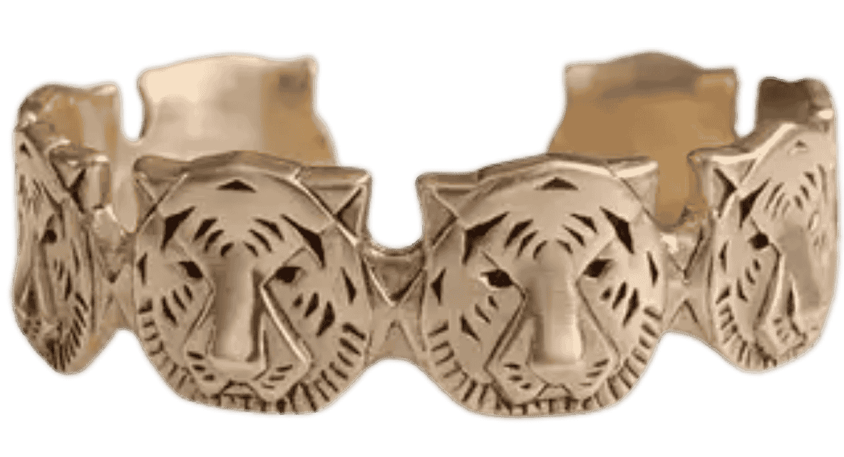 Handcrafted tiger bracelet with detailed tiger face design made in South Louisiana.