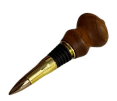 Hand-turned Hawaiian Koa bottle stopper with brass bullet casing by J. Baker Louisiana.
