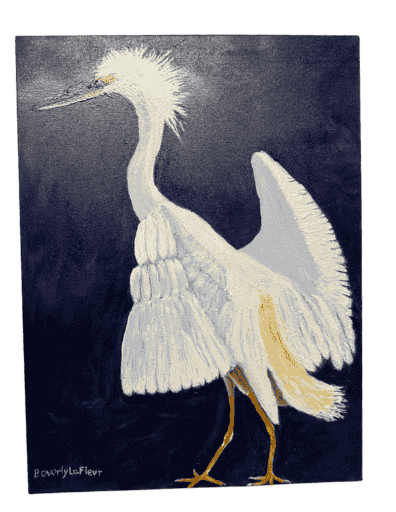 White Egret in Louisiana Wetlands — Acrylic Painting by Beverly Lafleur
