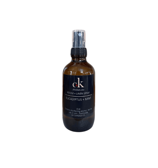 CK Candle Co premium room and linen spray in amber glass bottle, 4 oz. Eucalyptus + Mint