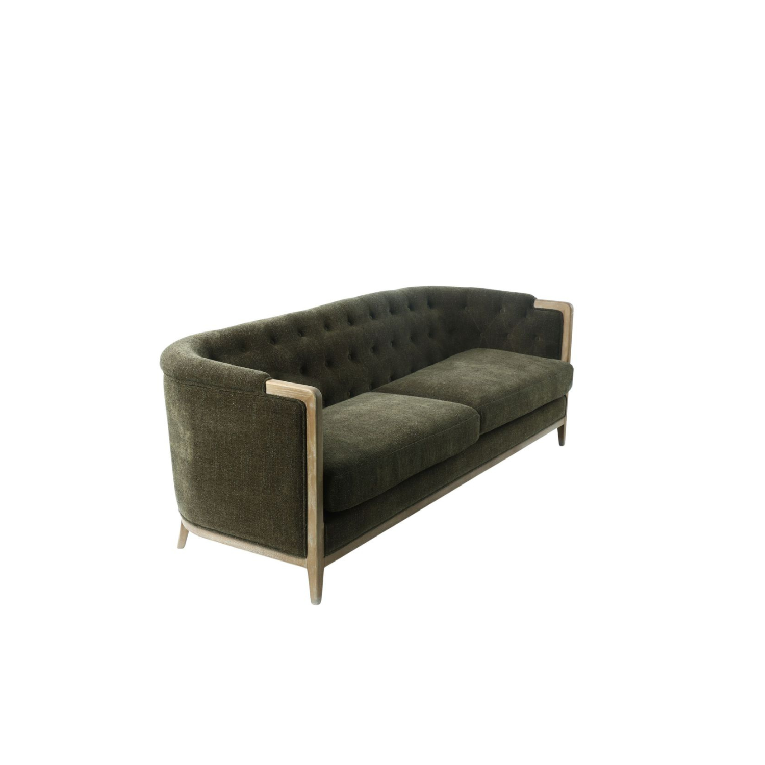 Le Monde - Regal 3 Seater Sofa Fabric with Washed Oak Frame (Green)