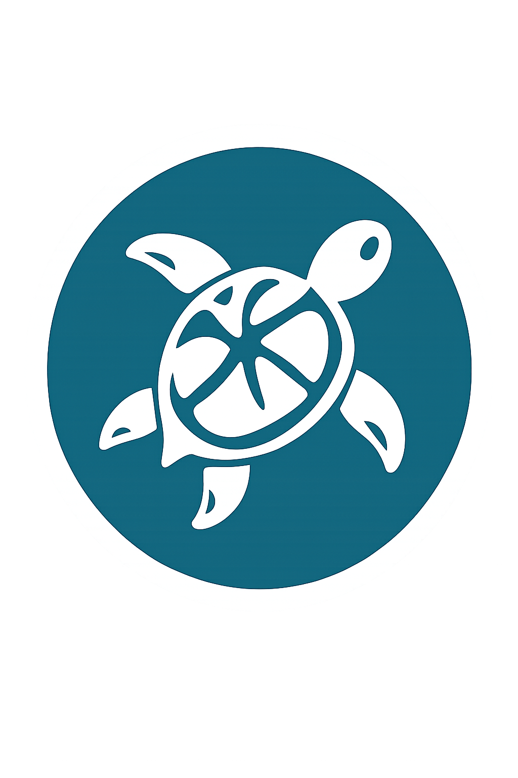 A stylized turtle logo with a circular design, featuring a lemon slice pattern on its shell, all in white on a blue circular background.
