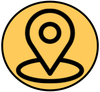 Icon of a map pin in black on a yellow background