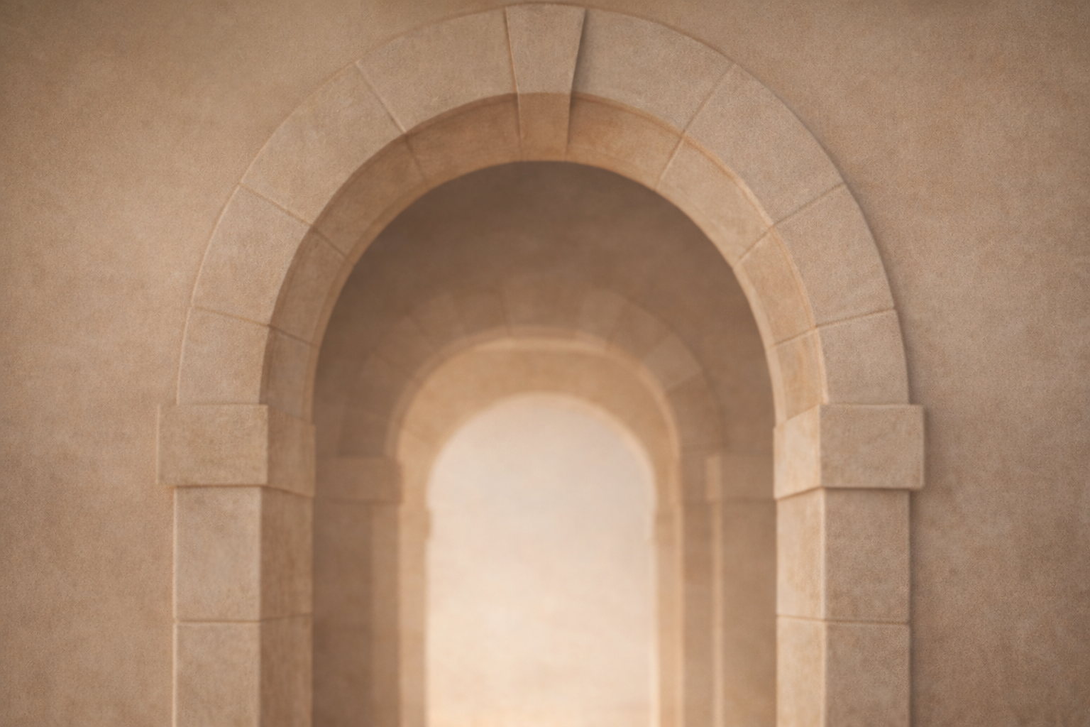 Stone archway with glowing light in the distance