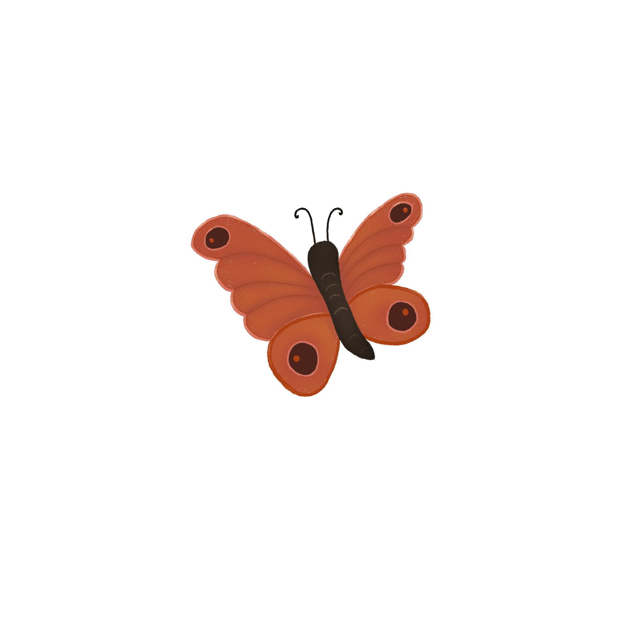 Eine Zeichnung eines Schmetterlings mit orangefarbenen Flügeln und schwarzen Mustern.