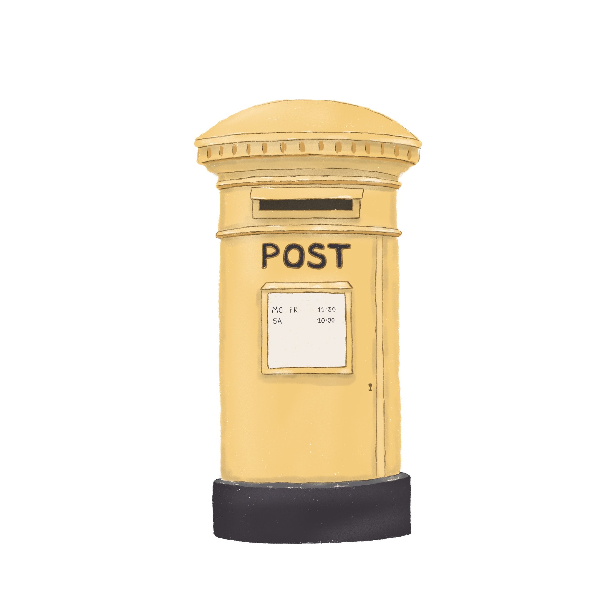 Ein gelber Briefkasten mit der Aufschrift 'POST'.