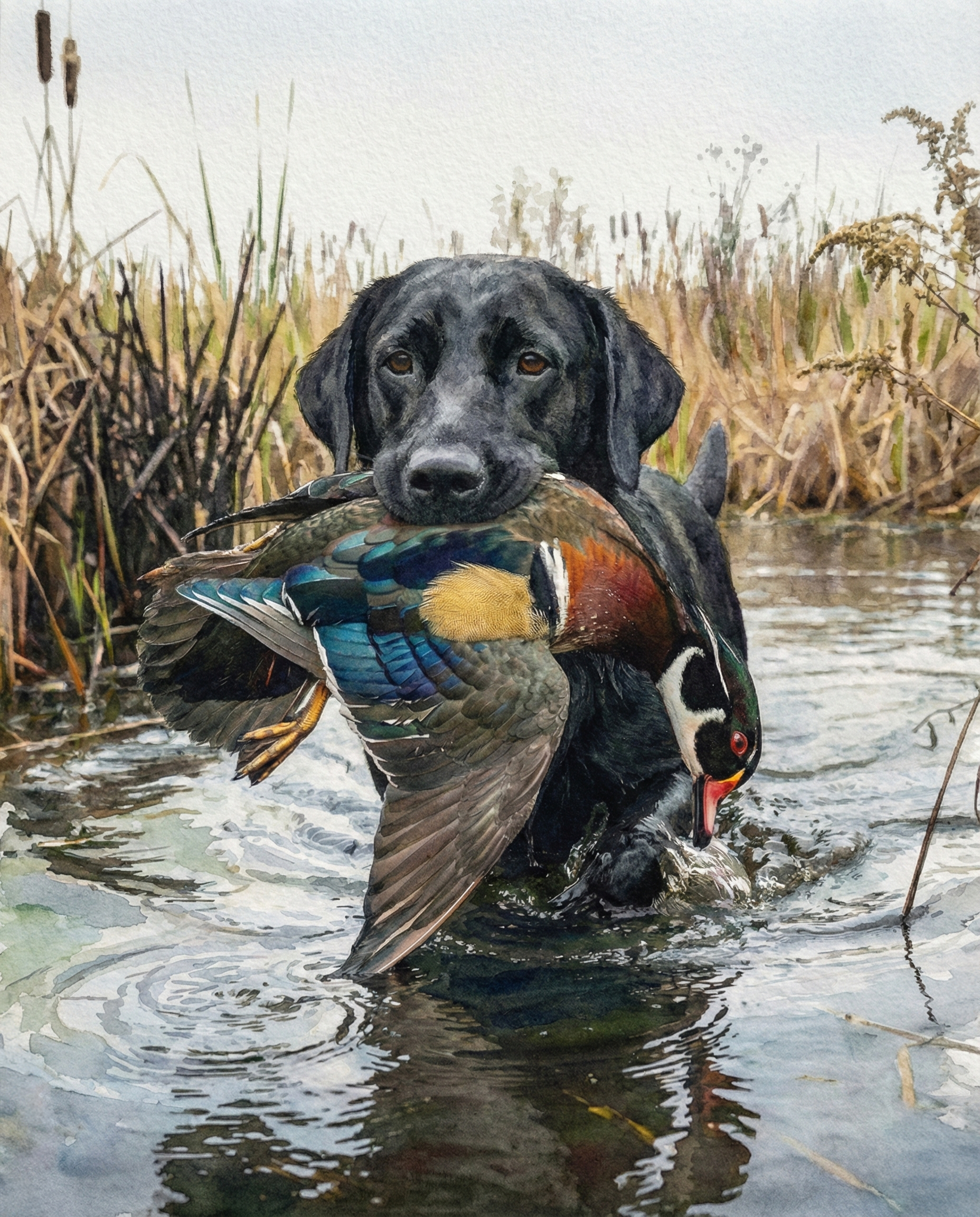 Art Black Lab Hunting Dog.png