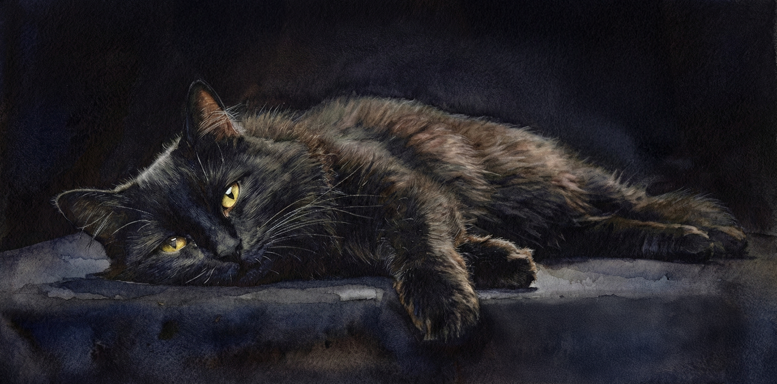 Black Cat Watercolor Portrait