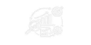 Icons of graphs, charts, and a gear representing data analysis and analytics