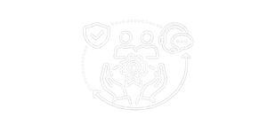 Illustration of a robot holding a gear, with icons of a shield, eye, and speech bubble surrounding it.
