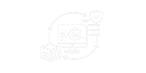 Digital security and cybersecurity illustration with a computer screen, shield, lock, and protective gear.