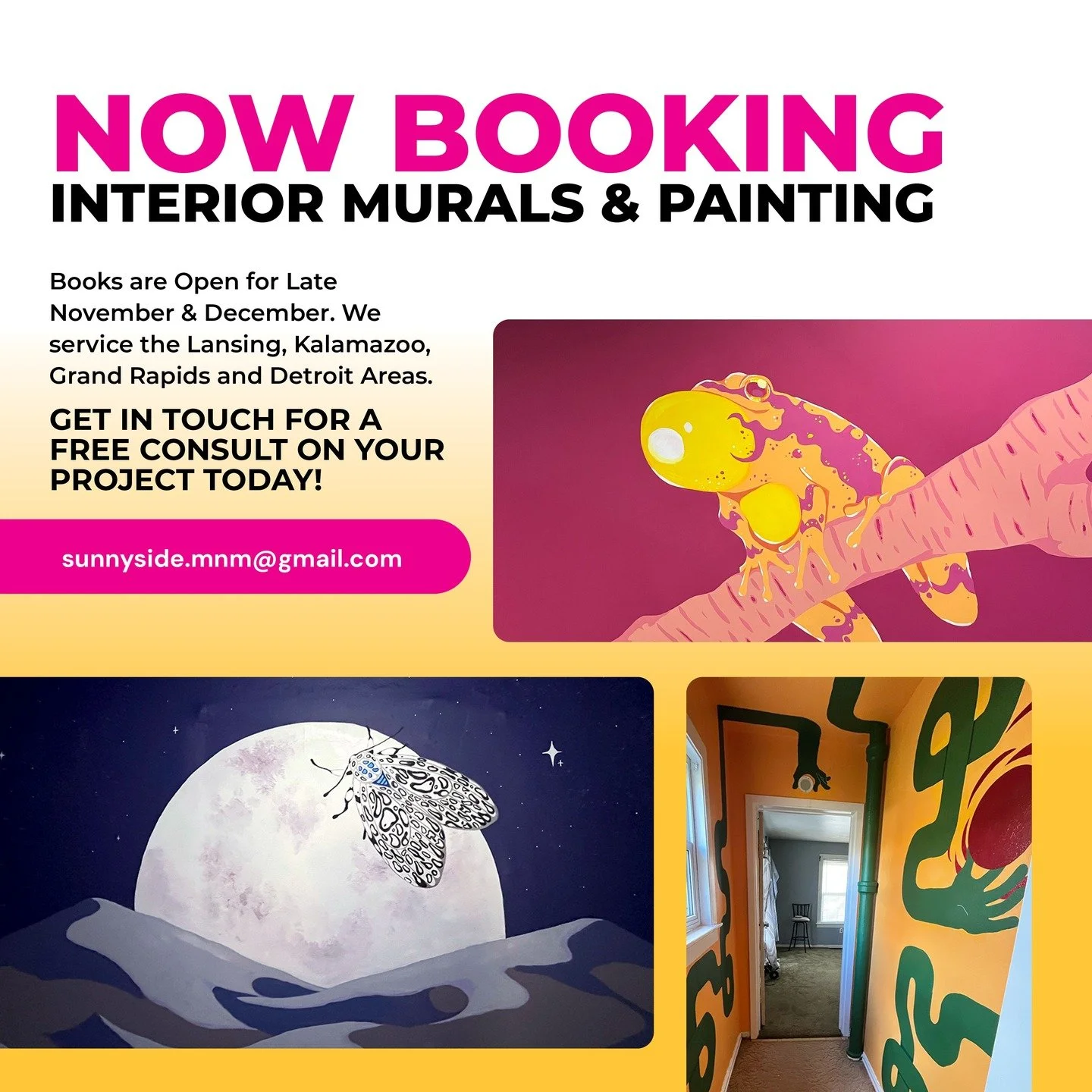 We're now booking for late November/December! Do you want to get something nice for your retail interior, or want to zhuzh up a guest room before hosting for the holidays? Reach out for a free consult today! We service the Central Michigan area, but 