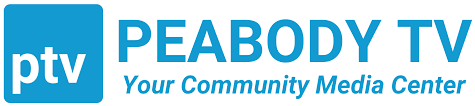 Peabody TV logo with blue background and text 'ptv PEABODY TV Your Community Media Center'