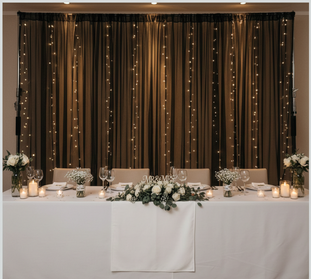 Black curtain back drop with lights