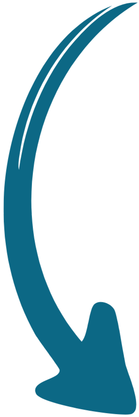 Close-up of a stylized blue curved arrow pointing downward.