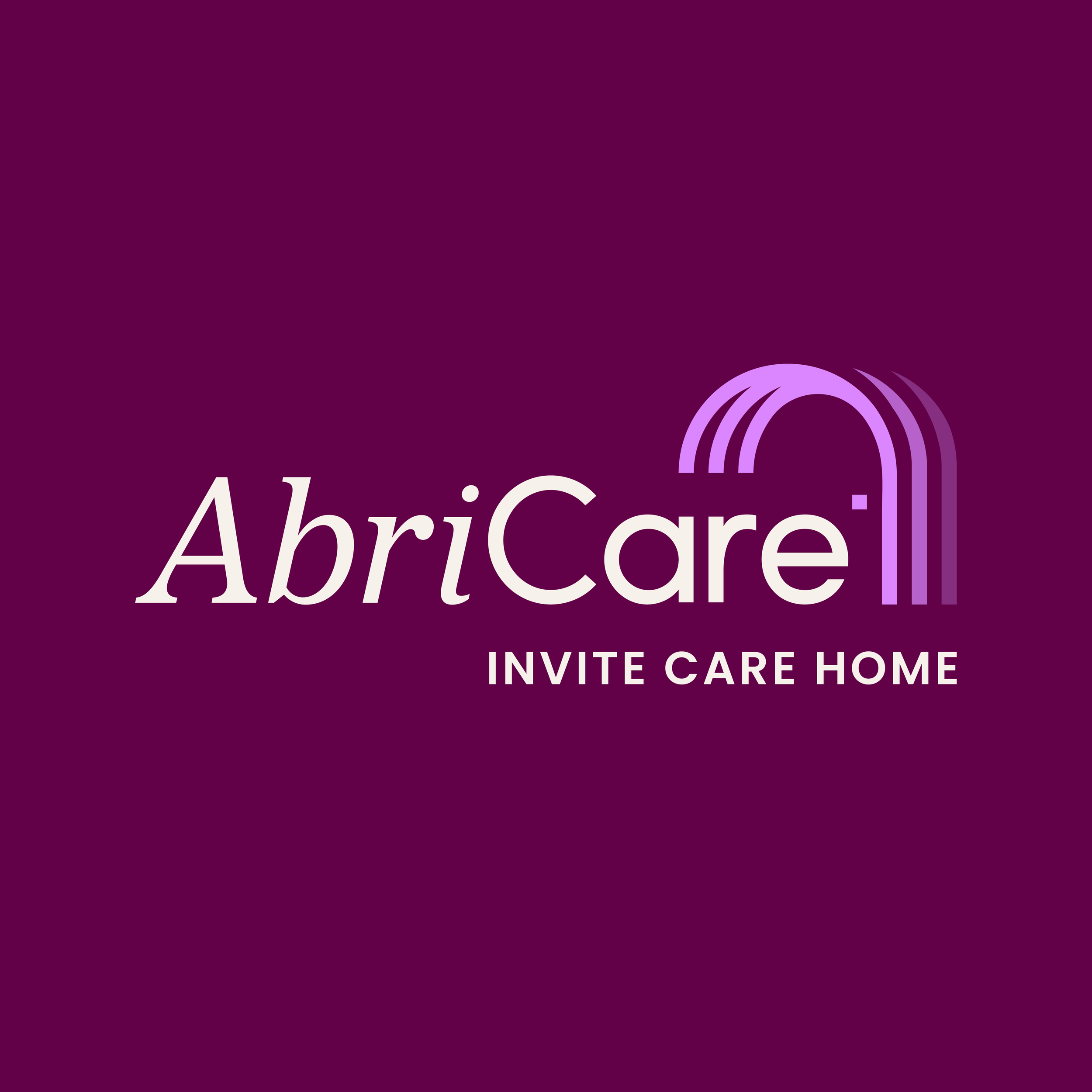 Logo for AbriCare, a home care service, with the tagline "Invite Care Home" featuring a stylized rainbow.