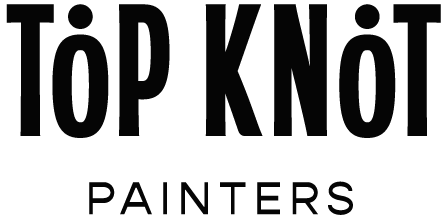 Black and white logo with the words "Top Knot Painters".
