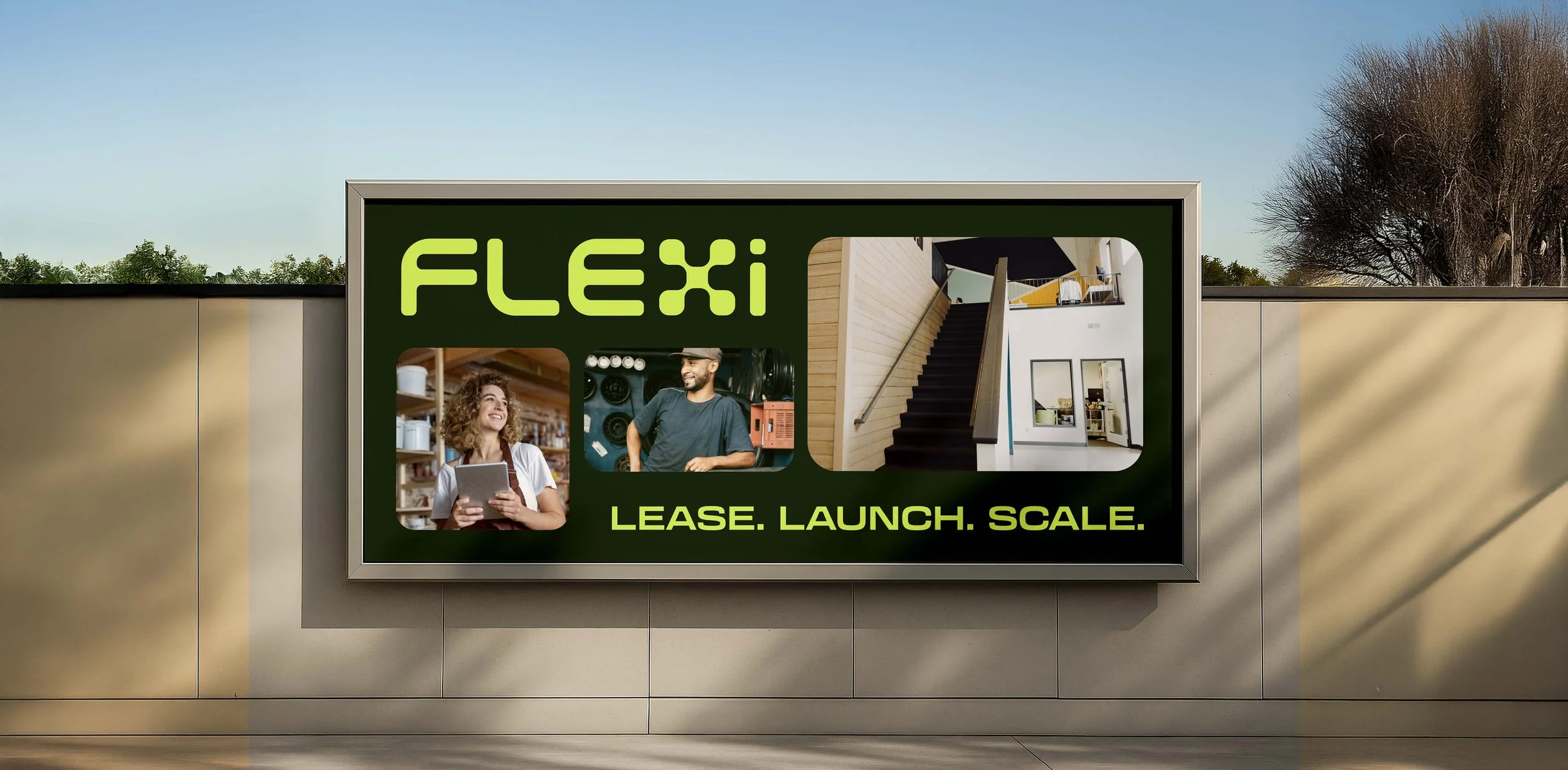 Sidewalk billboard for FLEXi industrial leasing