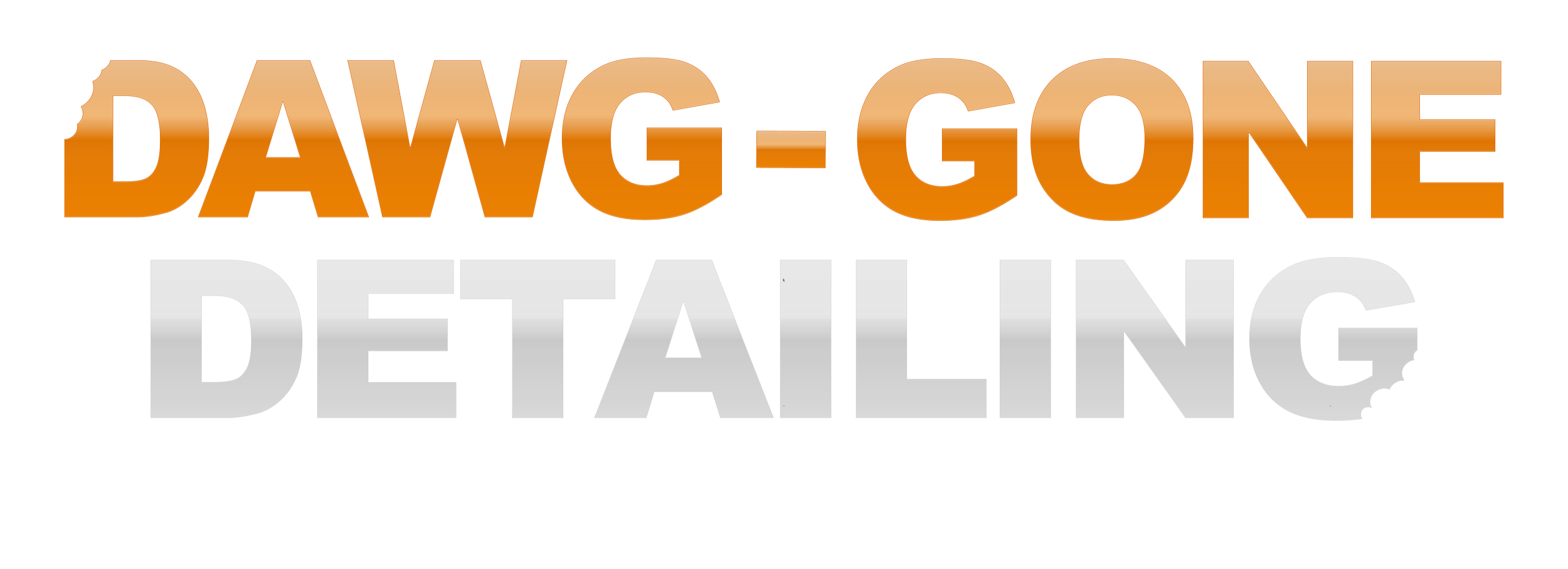 Text graphic reading 'Dawg Gone Detailing' with 'Dawg Gone' in orange and white gradient and 'Detailing' in gray.